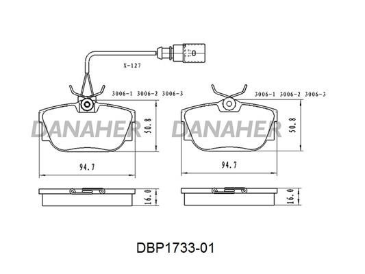 Danaher DBP1733-01 Гальмівні колодки, комплект DBP173301: Купити в Україні - Добра ціна на EXIST.UA!