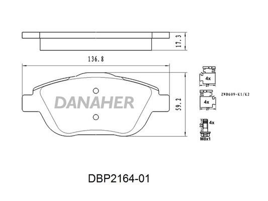 Danaher DBP2164-01 Гальмівні колодки, комплект DBP216401: Купити в Україні - Добра ціна на EXIST.UA!