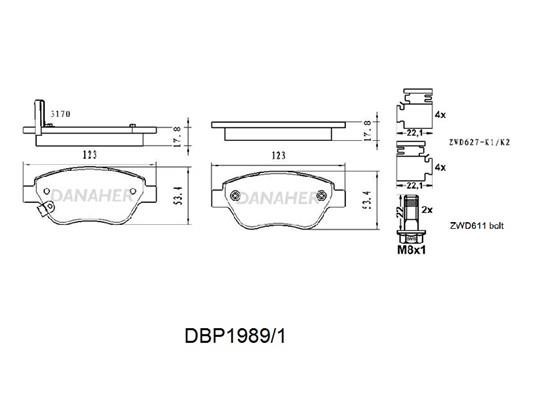Danaher DBP1989/1 Гальмівні колодки, комплект DBP19891: Приваблива ціна - Купити в Україні на EXIST.UA!