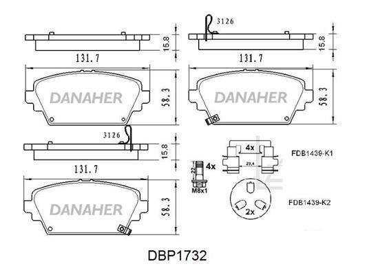 Danaher DBP1732 Гальмівні колодки, комплект DBP1732: Купити в Україні - Добра ціна на EXIST.UA!