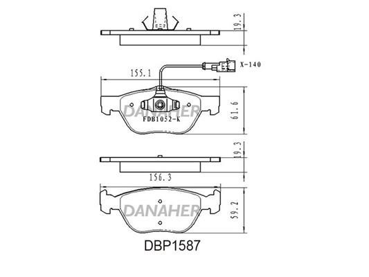 Danaher DBP1587 Гальмівні колодки, комплект DBP1587: Купити в Україні - Добра ціна на EXIST.UA!