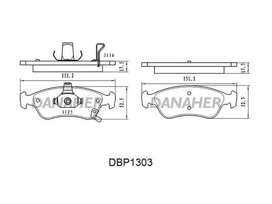 Danaher DBP1303 Гальмівні колодки, комплект DBP1303: Купити в Україні - Добра ціна на EXIST.UA!