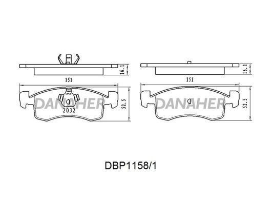 Danaher DBP1158/1 Гальмівні колодки, комплект DBP11581: Приваблива ціна - Купити в Україні на EXIST.UA!