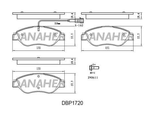 Danaher DBP1720 Гальмівні колодки, комплект DBP1720: Приваблива ціна - Купити в Україні на EXIST.UA!