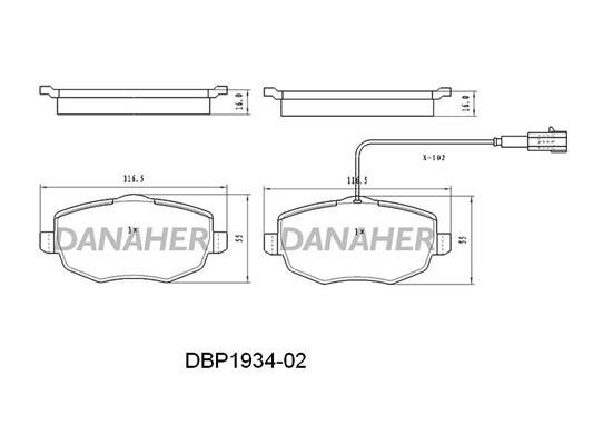 Danaher DBP1934-02 Гальмівні колодки, комплект DBP193402: Купити в Україні - Добра ціна на EXIST.UA!
