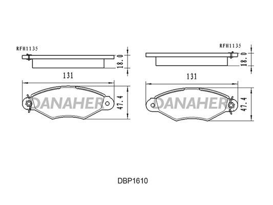 Danaher DBP1610 Гальмівні колодки, комплект DBP1610: Приваблива ціна - Купити в Україні на EXIST.UA!