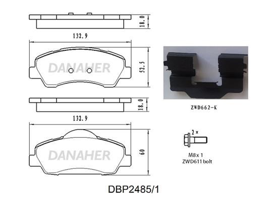 Danaher DBP2485/1 Гальмівні колодки, комплект DBP24851: Купити в Україні - Добра ціна на EXIST.UA!