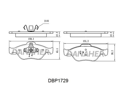 Danaher DBP1729 Гальмівні колодки, комплект DBP1729: Купити в Україні - Добра ціна на EXIST.UA!