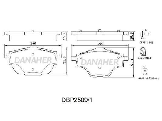 Danaher DBP2509/1 Гальмівні колодки, комплект DBP25091: Купити в Україні - Добра ціна на EXIST.UA!