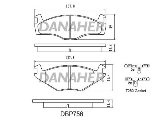 Danaher DBP756 Гальмівні колодки, комплект DBP756: Приваблива ціна - Купити в Україні на EXIST.UA!
