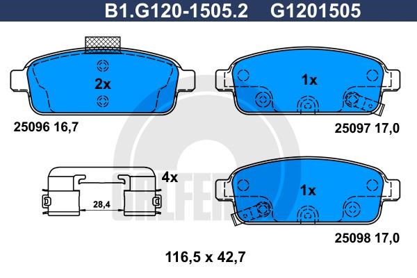 Galfer B1.G120-1505.2 Гальмівні колодки, комплект B1G12015052: Купити в Україні - Добра ціна на EXIST.UA!