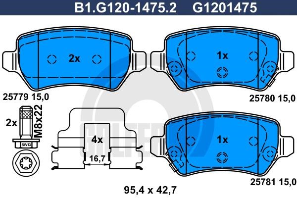 Galfer B1.G120-1475.2 Гальмівні колодки, комплект B1G12014752: Купити в Україні - Добра ціна на EXIST.UA!