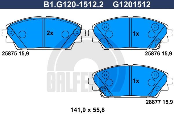 Galfer B1.G120-1512.2 Гальмівні колодки, комплект B1G12015122: Купити в Україні - Добра ціна на EXIST.UA!