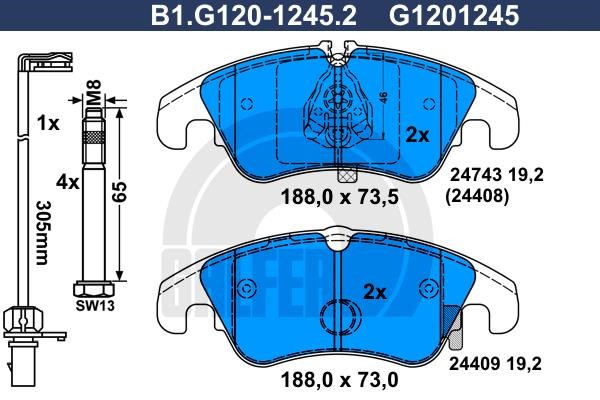 Galfer B1.G120-1245.2 Гальмівні колодки, комплект B1G12012452: Купити в Україні - Добра ціна на EXIST.UA!