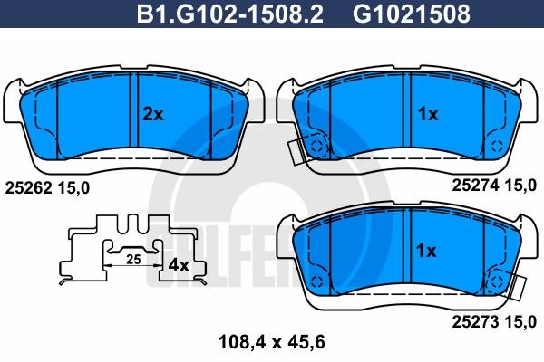 Galfer B1.G102-1508.2 Гальмівні колодки, комплект B1G10215082: Купити в Україні - Добра ціна на EXIST.UA!
