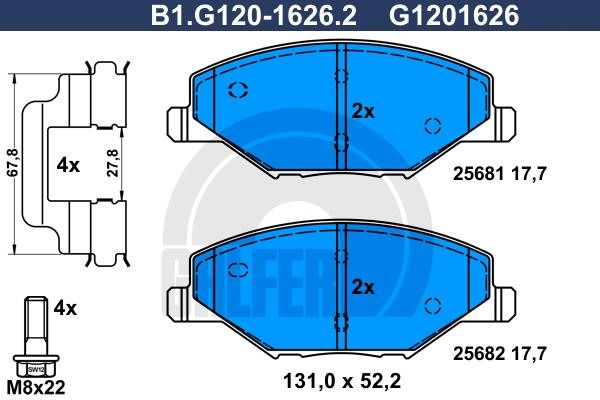 Galfer B1.G120-1626.2 Гальмівні колодки, комплект B1G12016262: Купити в Україні - Добра ціна на EXIST.UA!