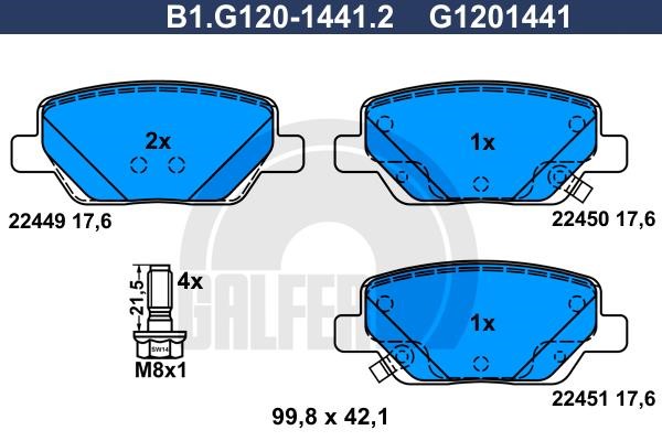 Galfer B1.G120-1441.2 Гальмівні колодки, комплект B1G12014412: Приваблива ціна - Купити в Україні на EXIST.UA!
