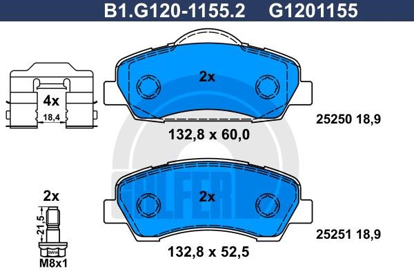 Galfer B1G12011552 Гальмівні колодки, комплект B1G12011552: Купити в Україні - Добра ціна на EXIST.UA!