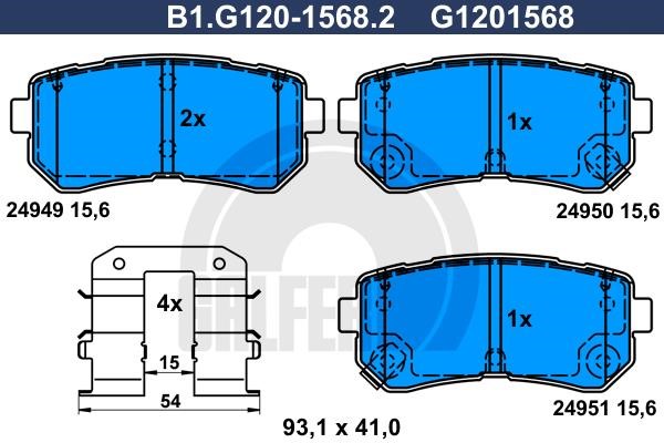 Galfer B1.G120-1568.2 Гальмівні колодки, комплект B1G12015682: Купити в Україні - Добра ціна на EXIST.UA!