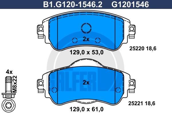 Galfer B1.G120-1546.2 Гальмівні колодки, комплект B1G12015462: Приваблива ціна - Купити в Україні на EXIST.UA!