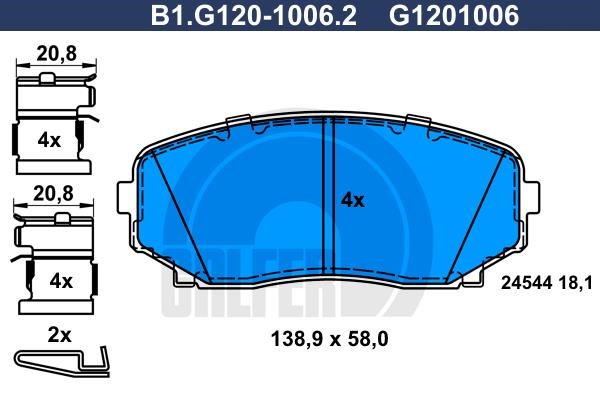 Galfer B1.G120-1006.2 Гальмівні колодки, комплект B1G12010062: Купити в Україні - Добра ціна на EXIST.UA!