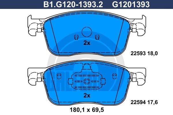 Galfer B1.G120-1393.2 Гальмівні колодки, комплект B1G12013932: Приваблива ціна - Купити в Україні на EXIST.UA!