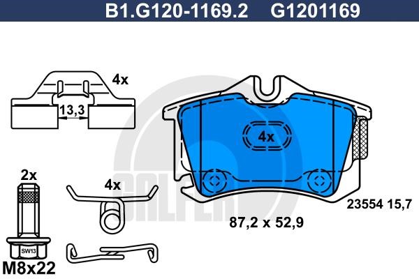 Galfer B1.G120-1169.2 Гальмівні колодки задні, комплект B1G12011692: Приваблива ціна - Купити в Україні на EXIST.UA!