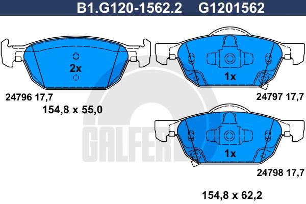 Galfer B1.G120-1562.2 Гальмівні колодки, комплект B1G12015622: Приваблива ціна - Купити в Україні на EXIST.UA!