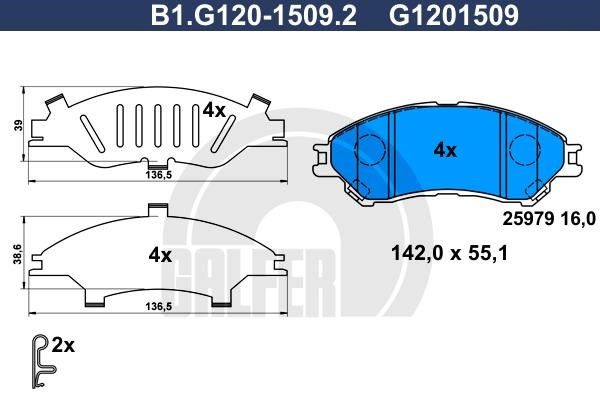 Galfer B1.G120-1509.2 Гальмівні колодки, комплект B1G12015092: Купити в Україні - Добра ціна на EXIST.UA!