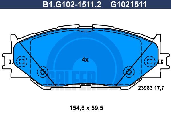 Galfer B1.G102-1511.2 Гальмівні колодки, комплект B1G10215112: Купити в Україні - Добра ціна на EXIST.UA!