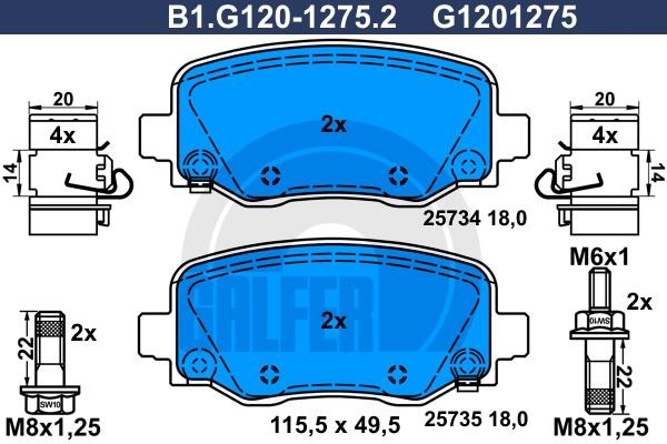 Galfer B1.G120-1275.2 Гальмівні колодки, комплект B1G12012752: Купити в Україні - Добра ціна на EXIST.UA!