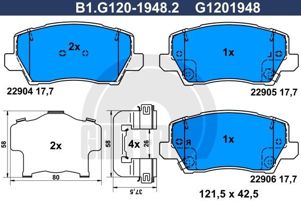 Galfer B1.G120-1948.2 Гальмівні колодки, комплект B1G12019482: Купити в Україні - Добра ціна на EXIST.UA!