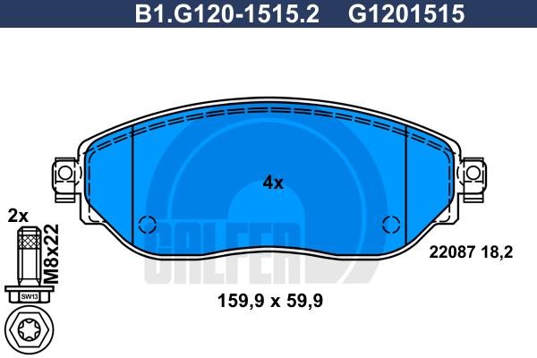 Galfer B1.G120-1515.2 Гальмівні колодки, комплект B1G12015152: Купити в Україні - Добра ціна на EXIST.UA!