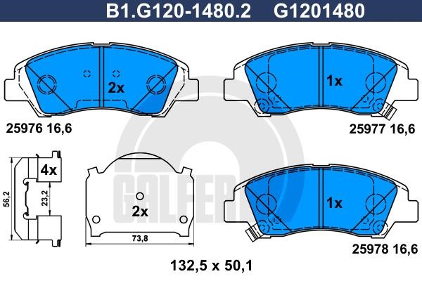 Galfer B1.G120-1480.2 Гальмівні колодки, комплект B1G12014802: Купити в Україні - Добра ціна на EXIST.UA!