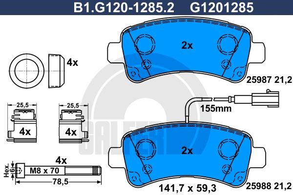Galfer B1.G120-1285.2 Гальмівні колодки, комплект B1G12012852: Купити в Україні - Добра ціна на EXIST.UA!