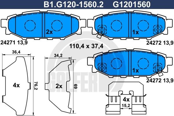 Galfer B1.G120-1560.2 Гальмівні колодки, комплект B1G12015602: Купити в Україні - Добра ціна на EXIST.UA!