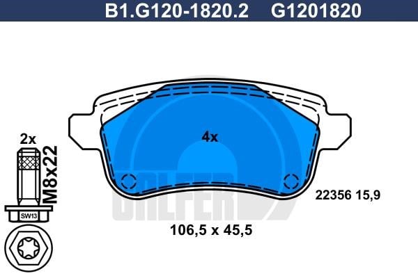 Galfer B1.G120-1820.2 Гальмівні колодки, комплект B1G12018202: Купити в Україні - Добра ціна на EXIST.UA!