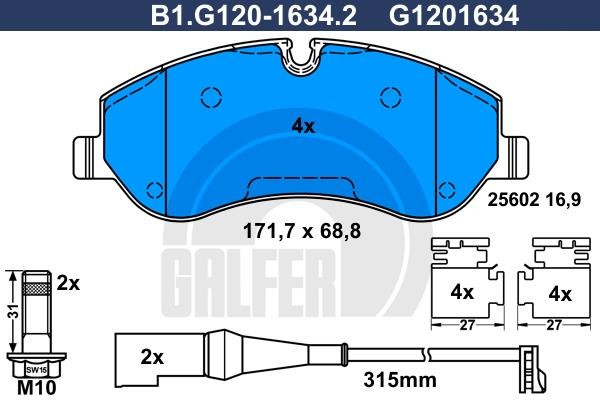 Galfer B1.G120-1634.2 Гальмівні колодки, комплект B1G12016342: Купити в Україні - Добра ціна на EXIST.UA!