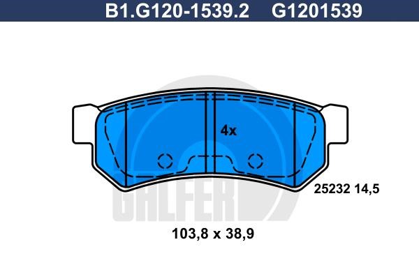 Galfer B1.G120-1539.2 Гальмівні колодки, комплект B1G12015392: Купити в Україні - Добра ціна на EXIST.UA!