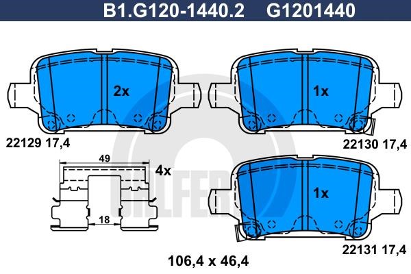 Galfer B1.G120-1440.2 Гальмівні колодки, комплект B1G12014402: Купити в Україні - Добра ціна на EXIST.UA!