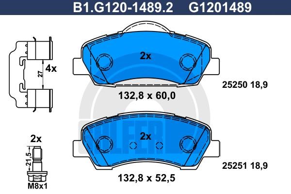 Galfer B1.G120-1489.2 Гальмівні колодки, комплект B1G12014892: Купити в Україні - Добра ціна на EXIST.UA!