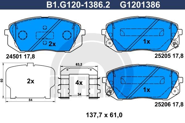 Galfer B1.G120-1386.2 Гальмівні колодки, комплект B1G12013862: Купити в Україні - Добра ціна на EXIST.UA!