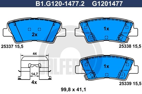 Galfer B1.G120-1477.2 Гальмівні колодки, комплект B1G12014772: Купити в Україні - Добра ціна на EXIST.UA!