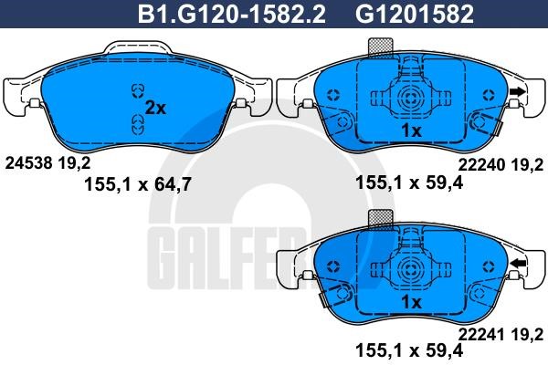 Galfer B1.G120-1582.2 Гальмівні колодки, комплект B1G12015822: Приваблива ціна - Купити в Україні на EXIST.UA!