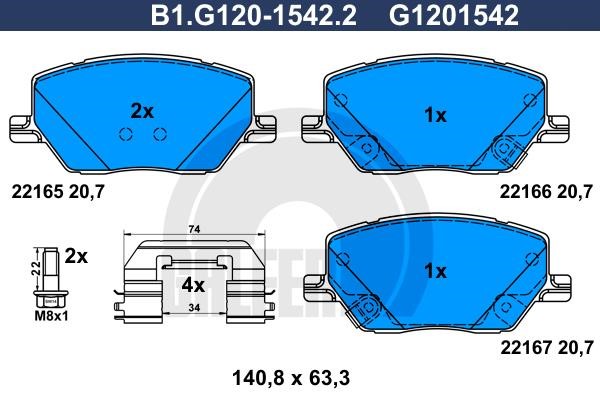 Galfer B1.G120-1542.2 Гальмівні колодки, комплект B1G12015422: Купити в Україні - Добра ціна на EXIST.UA!