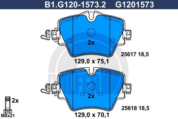 Galfer B1.G120-1573.2 Гальмівні колодки, комплект B1G12015732: Приваблива ціна - Купити в Україні на EXIST.UA!