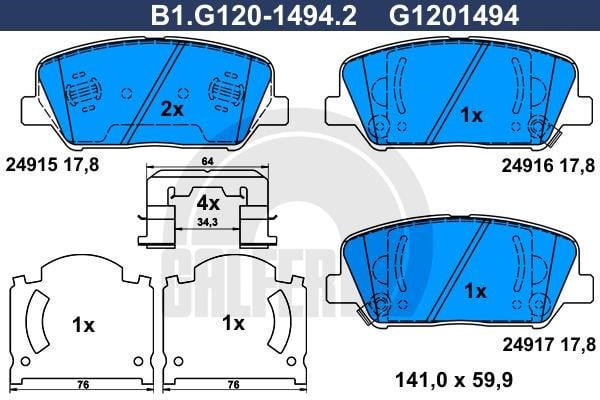 Galfer B1.G120-1494.2 Гальмівні колодки, комплект B1G12014942: Купити в Україні - Добра ціна на EXIST.UA!