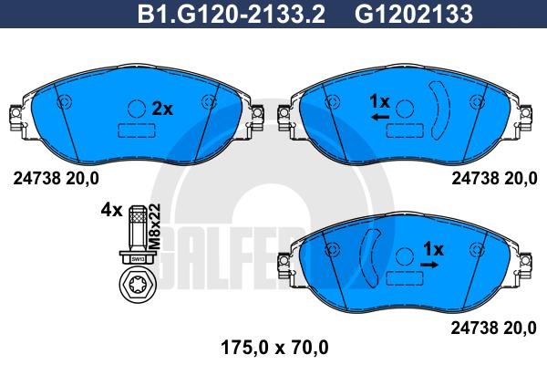 Galfer B1.G120-2133.2 Гальмівні колодки, комплект B1G12021332: Купити в Україні - Добра ціна на EXIST.UA!