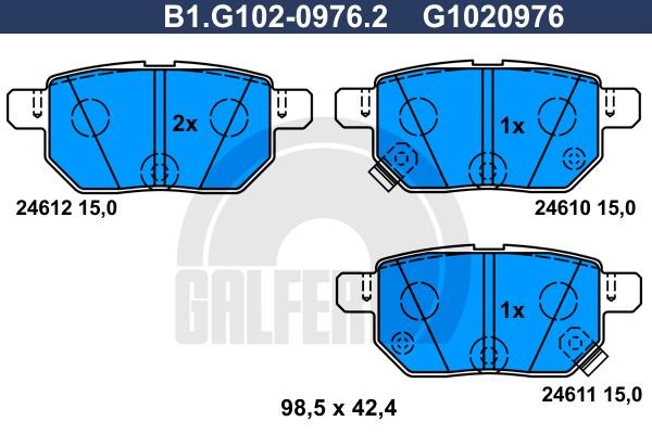 Galfer B1.G102-0976.2 Гальмівні колодки, комплект B1G10209762: Купити в Україні - Добра ціна на EXIST.UA!