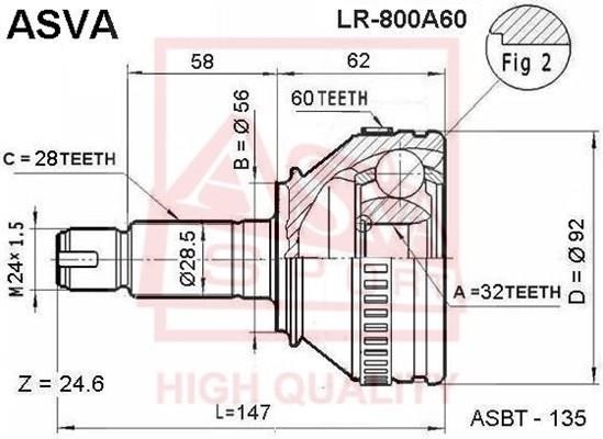 Asva LR-800A60 Шарнір рівних кутових швидкостей (ШРКШ) LR800A60: Купити в Україні - Добра ціна на EXIST.UA!